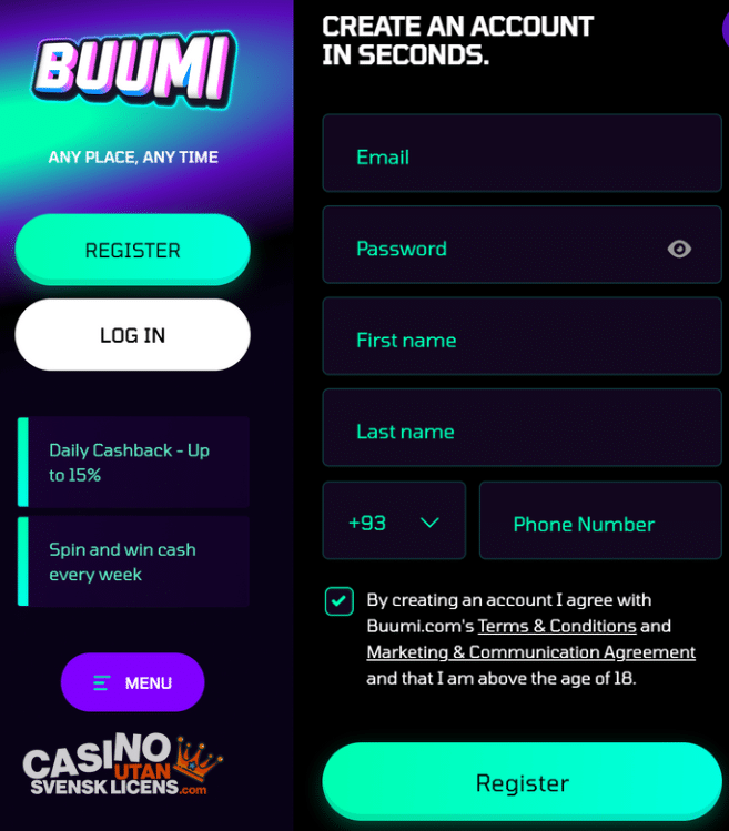 Buumi skapa konto
